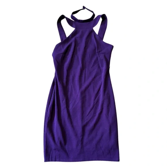 Bebe Womens Purple Halter Neck Cut Out Shoulder Bodycon Mini Dress Small NWOT - Picture 4 of 9